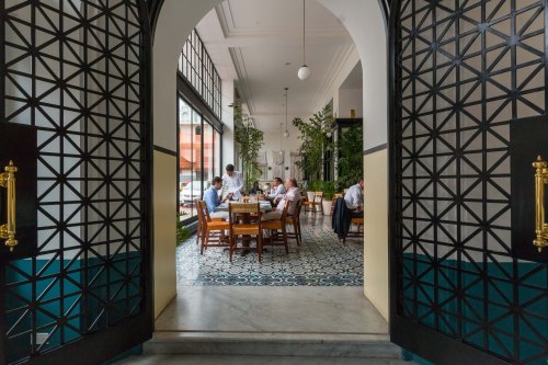 View from Cafe Unido into the American Trade hotel